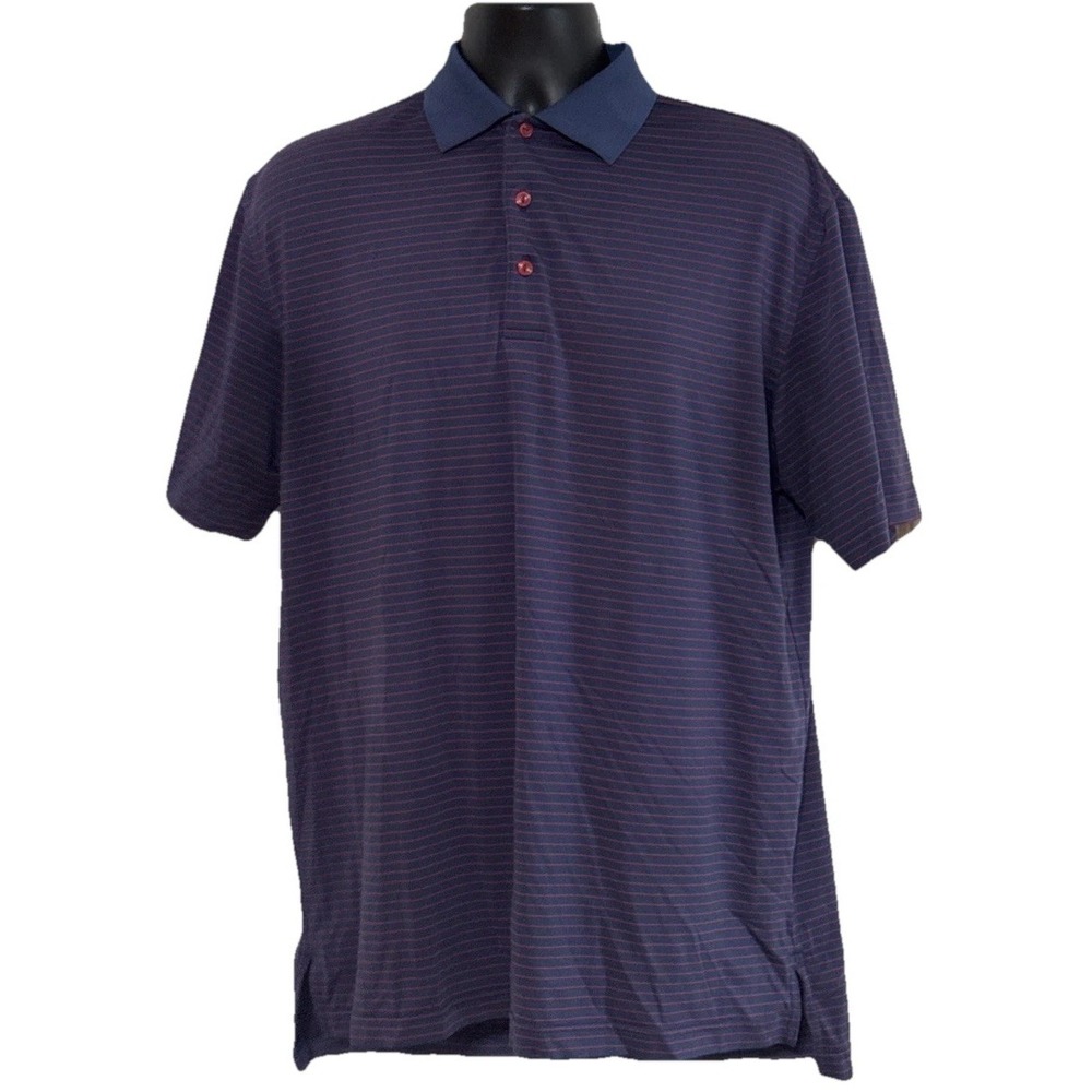 Peter Millar Men's Golf Polo Sz M Summer Comfort Navy/ Red Striped